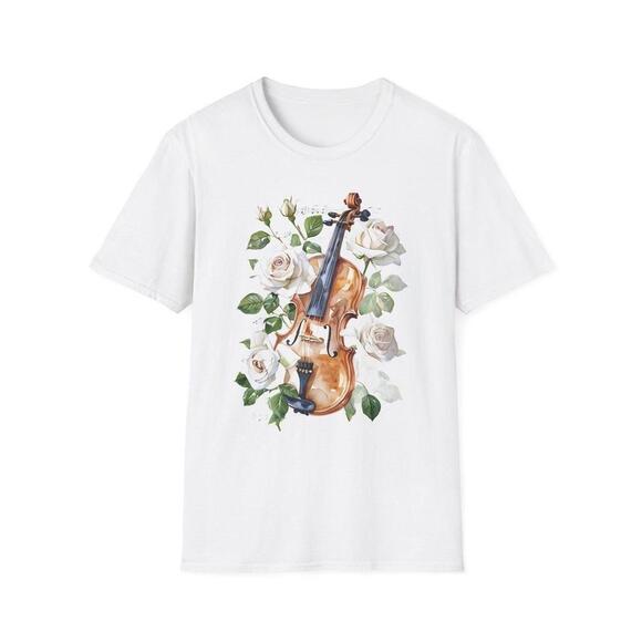 Tops - Musical Rose Violin Classical Music Fan Retro T-Shirt